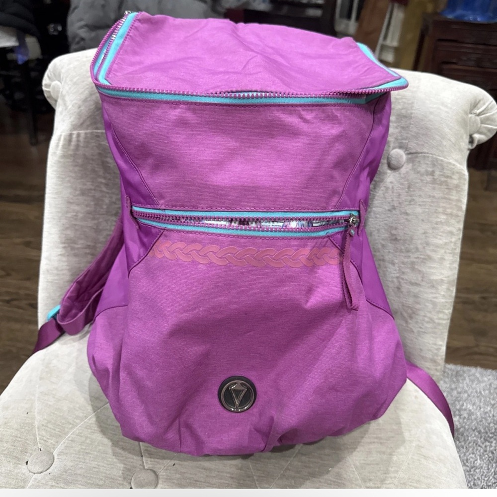 Ivivva By Lululemon Girls Purple With Teal Zipper Big Backpack Adjustable Straps
